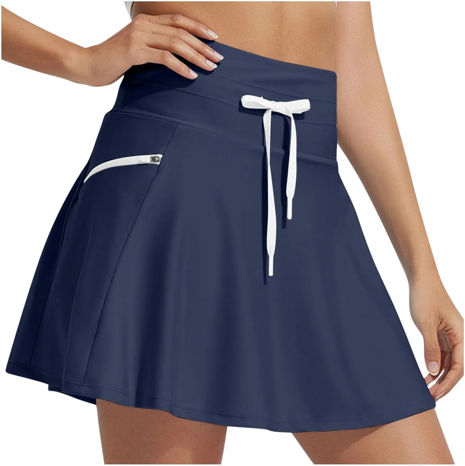 Women's Swim Skirt with Liner Solid Color Drawstring High Waisted Quick Dry Skirts Casual Fashion Golf Tennis Skirt