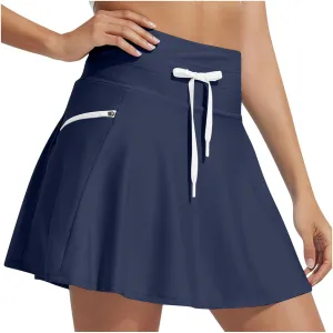 Women's Swim Skirt with Liner Solid Color Drawstring High Waisted Quick Dry Skirts Casual Fashion Golf Tennis Skirt